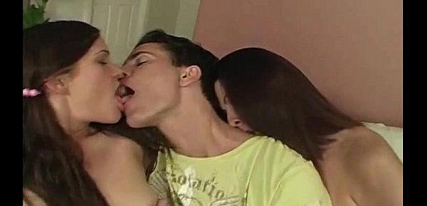  Milf and teen sharing long cock blowjob threesome